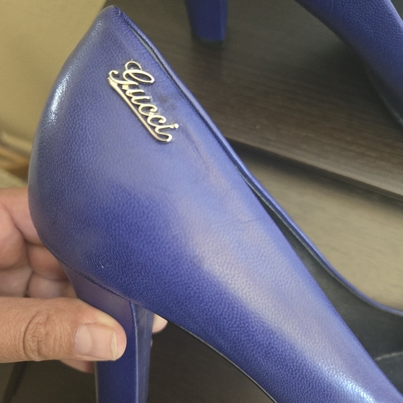 Gucci blue leather pumps 38.5 US 8.5 made in Italy 3.5" heel - Picture 4 of 11